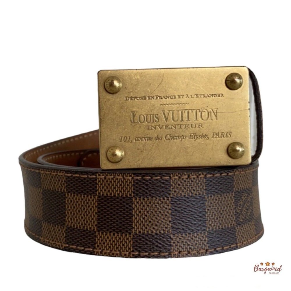 Authentic Louis Vuitton Damier Ebene Coated Canvas Leather Inventeur Belt 85/34